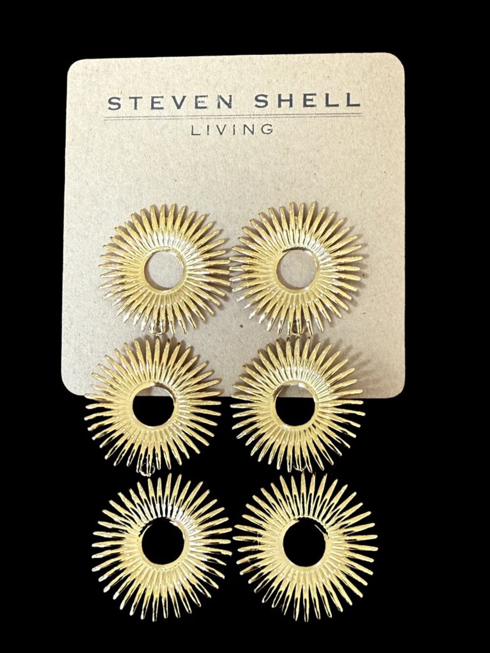 Steven Shell Gold Sunburst Triple-Drop Earrings NWT